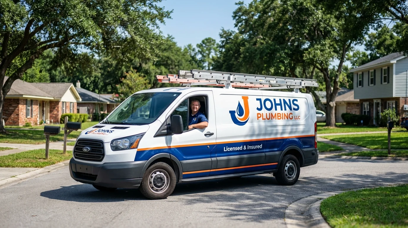 Johns Plumbing LLC service van in Indianola, WA