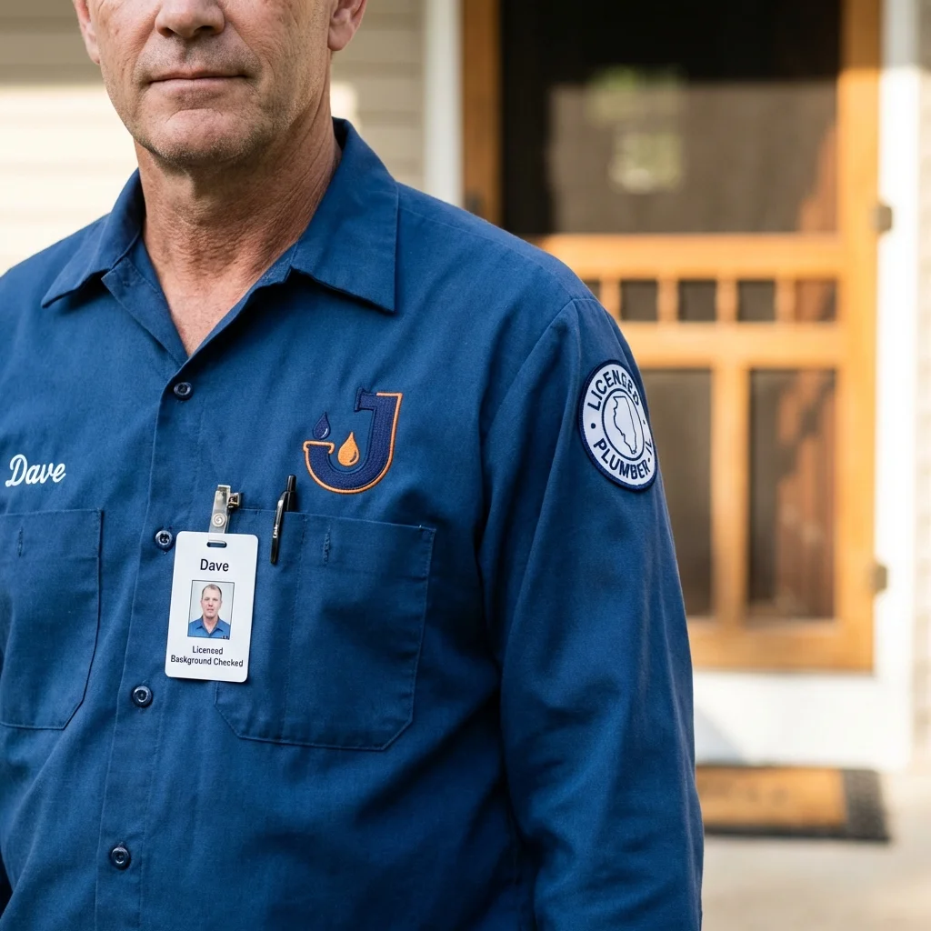 Licensed plumber showing ID badge in Indianola, WA