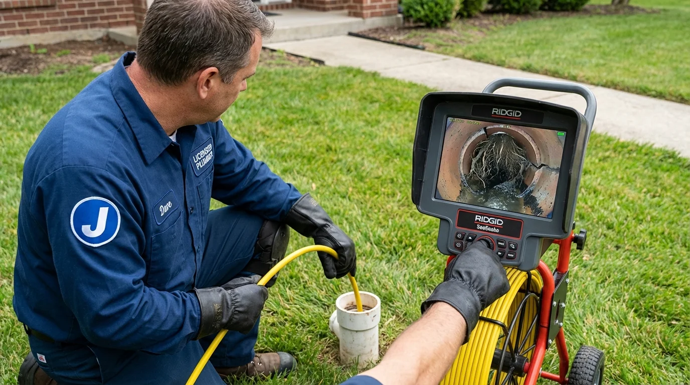 Sewer camera inspection being performed by Johns Plumbing LLC in Indianola