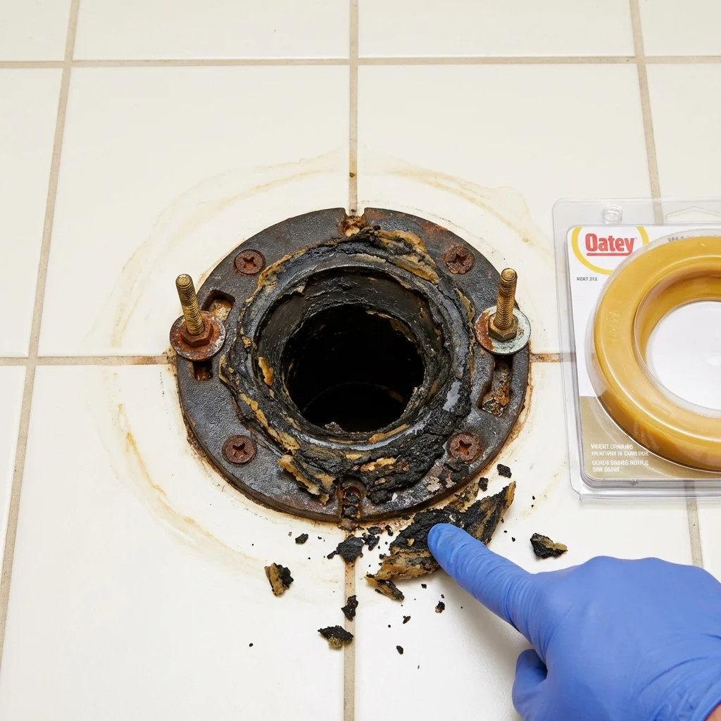 Failed wax ring showing water seepage at the base of a toilet in a Indianola, WA home
