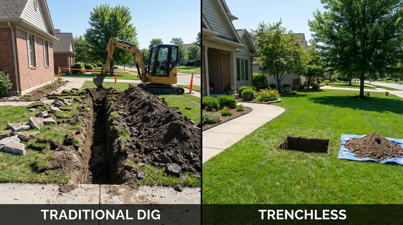 Trenchless sewer repair with minimal yard damage versus traditional excavation in Indianola, WA
